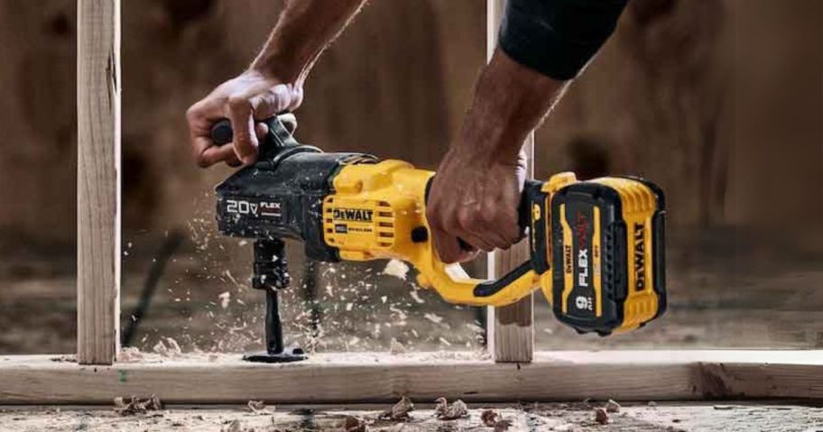 person using DeWalt 20V Max Brushless Cordless 1/2" Compact Stud & Joist Drill w/ Flexvolt Advantage