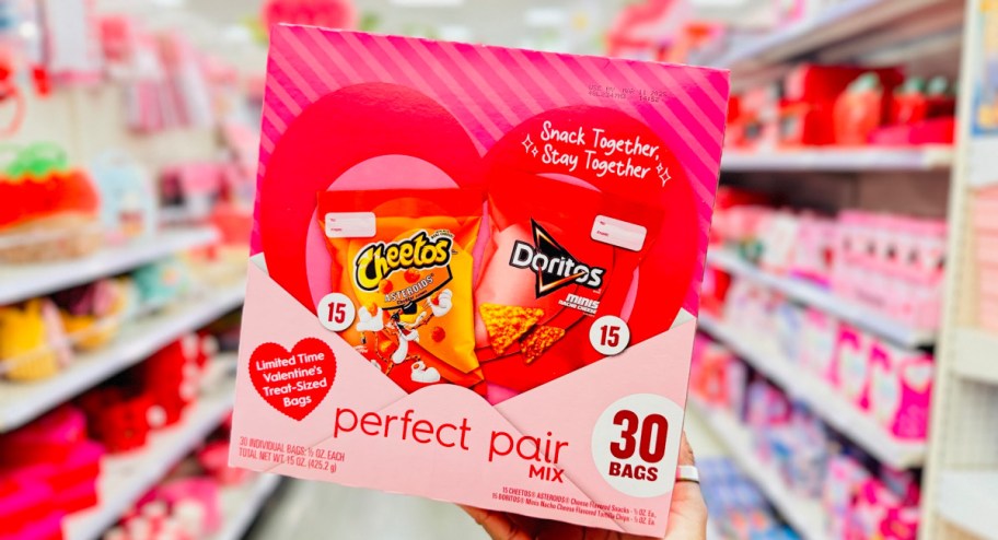 Doritos & Cheetos Valentine's Day Multipack 30-Count  in womans hands