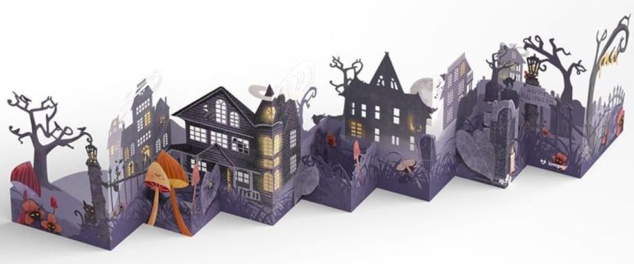 A 3-d popup card of a creepy Halloween town
