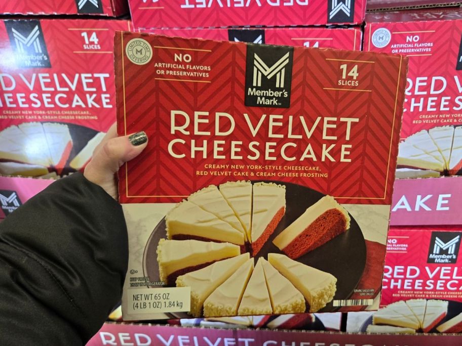 Member's Mark 9" New York Style Red Velvet Cheesecake in hand in store
