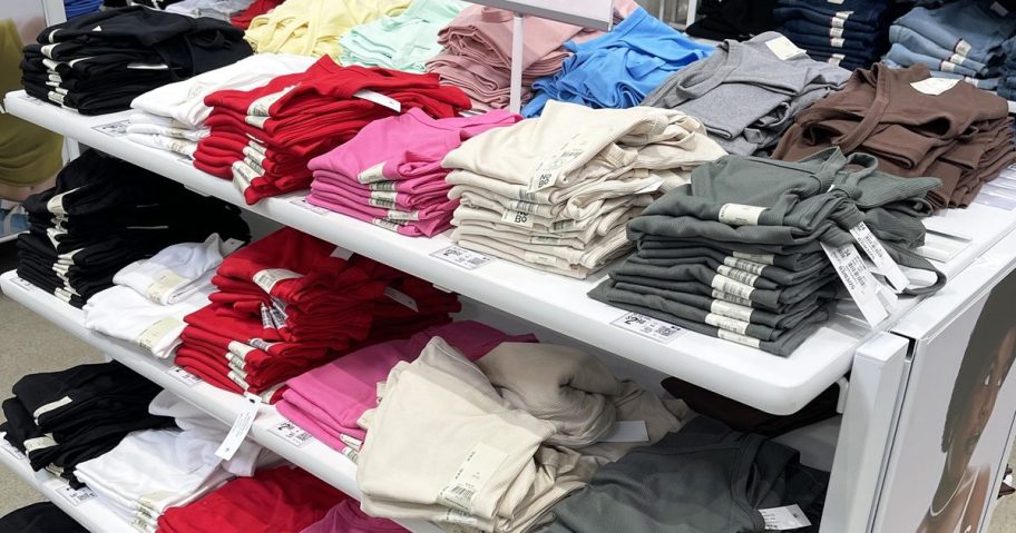 display of colorful camis in walmart store