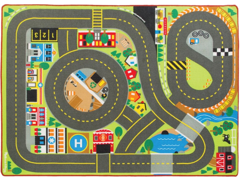 Overhead view of the Melissa & Doug Jumbo Roadway Activity Rug