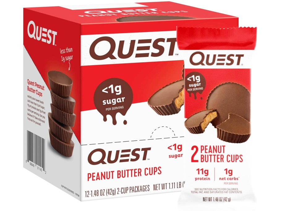 white and red box of Quest Nutrition Peanut Butter Cups