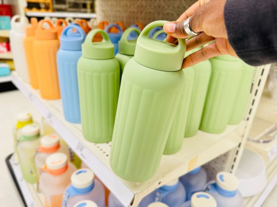 Room Essentials 32oz Stainless Steel Chug Water Bottle - Watercolor Green in hand in store