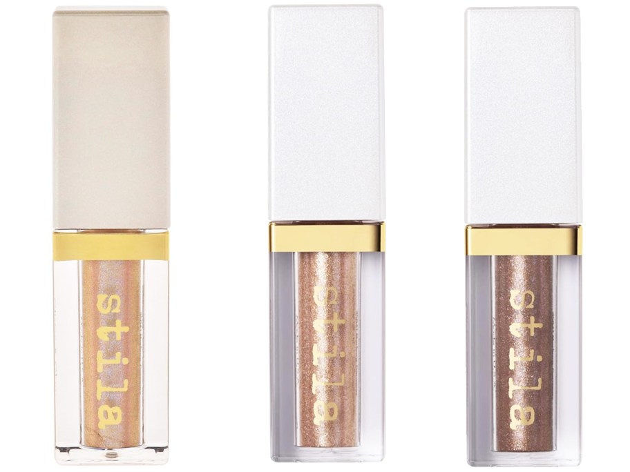 three tubes of Stila Glisten & Glow Liquid Eye Shadows