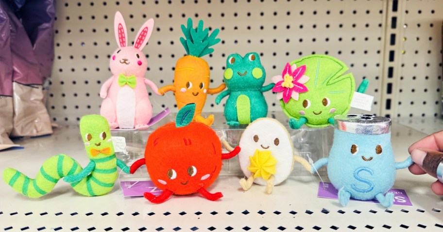 collection of Easter felt duo figurines on store shelf