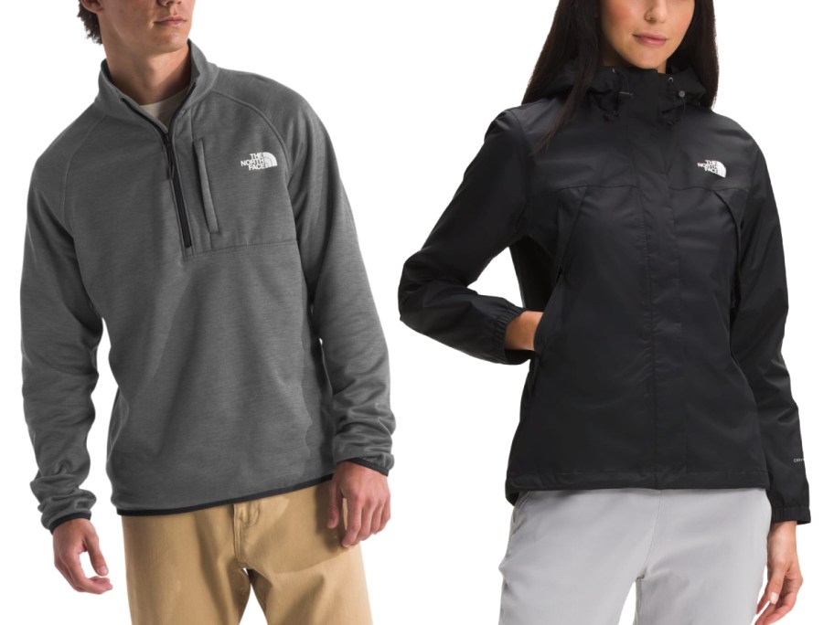 The North Face grey pullover and black jacket