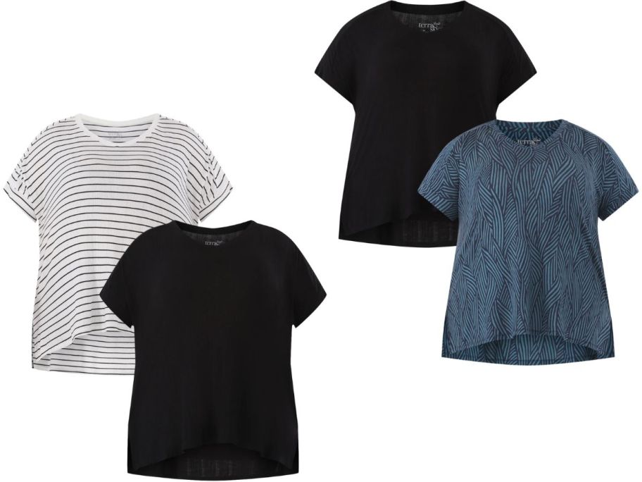 Stock images of two sets of Terra & Sky Women Plus V Neck Tunic Tees