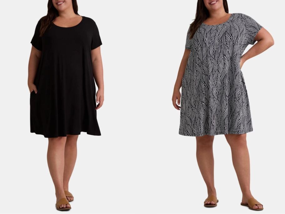Stock images of two women wearing Terra & Sky Women’s Plus Size Swing Dresses