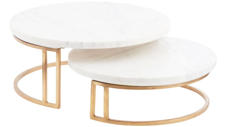 round white marble pedestal stands with gold legs