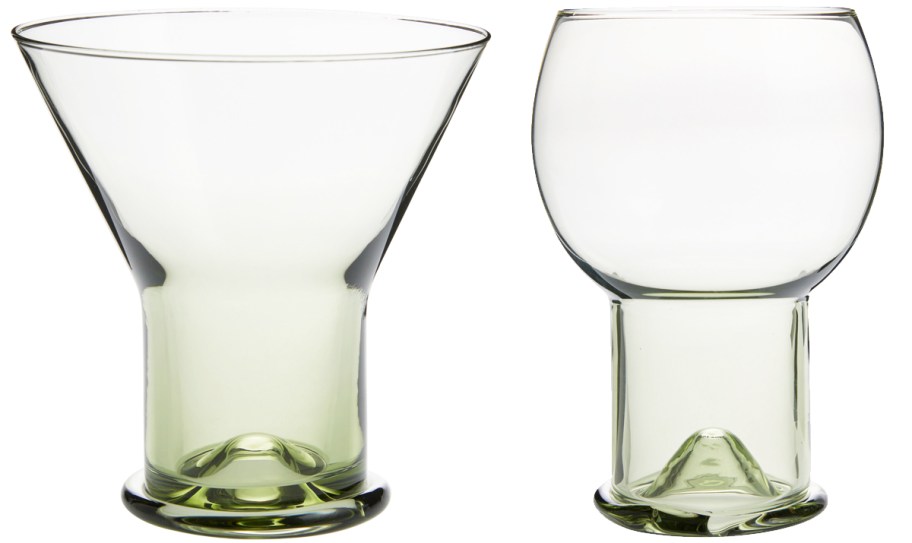 two green cocktail glasses