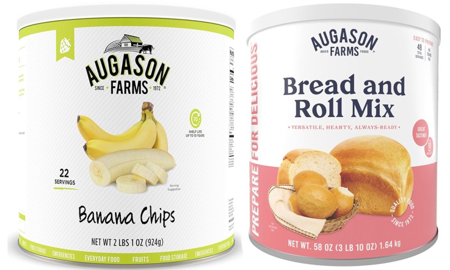 auguson farms banana chips and bread mix cans 