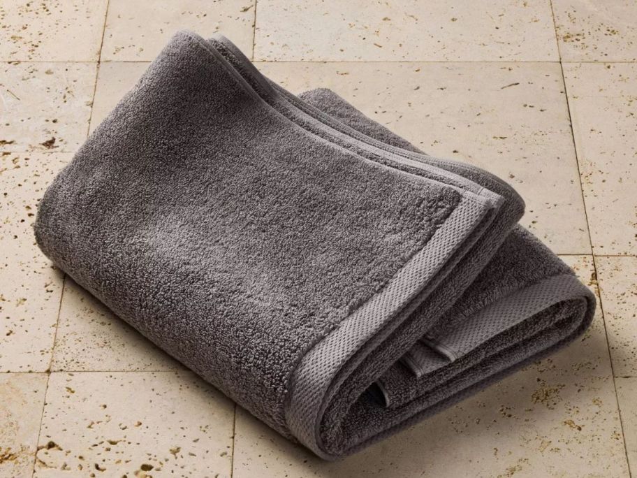 grey Casaluna Organic Towel on tiled floor