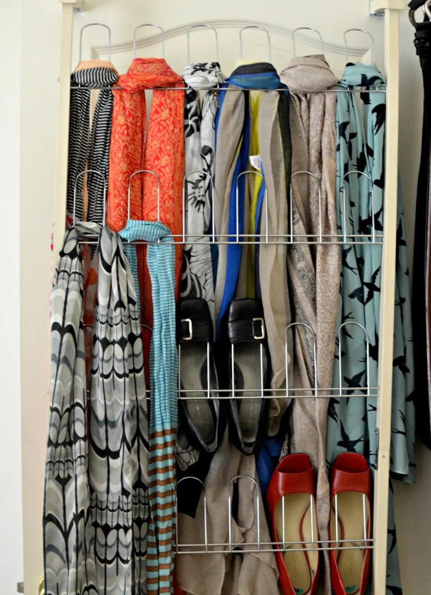 metal behind the door shoe organizer on door with scarves