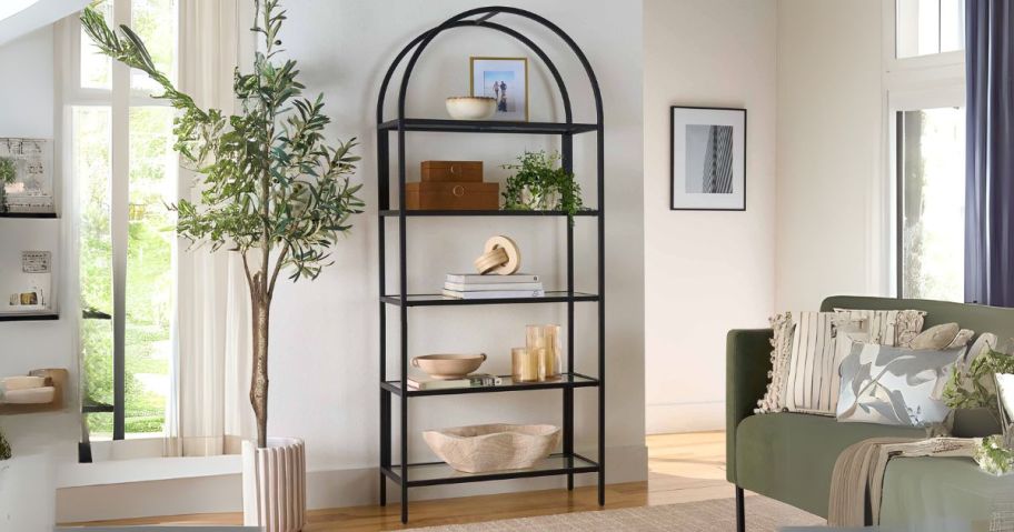 Better Homes & Gardens Nola Arc Bookcase in living room