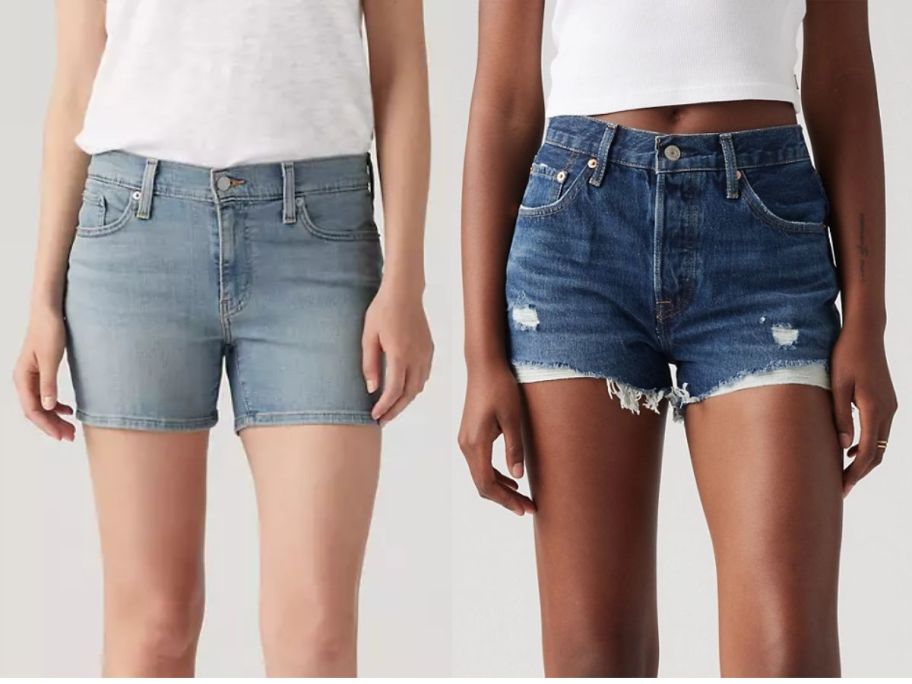 two models wearing levis jeans shorts