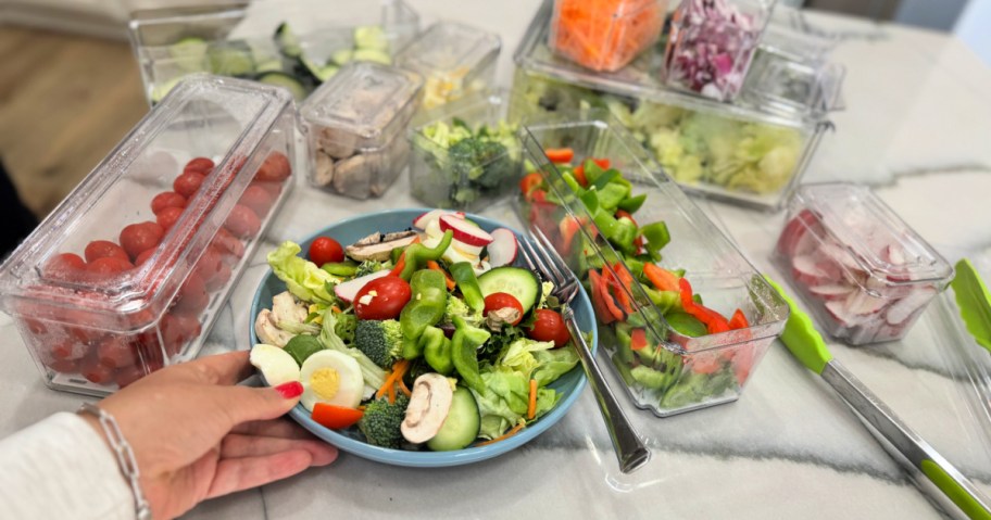 meal prepping a salad bar for the fridge