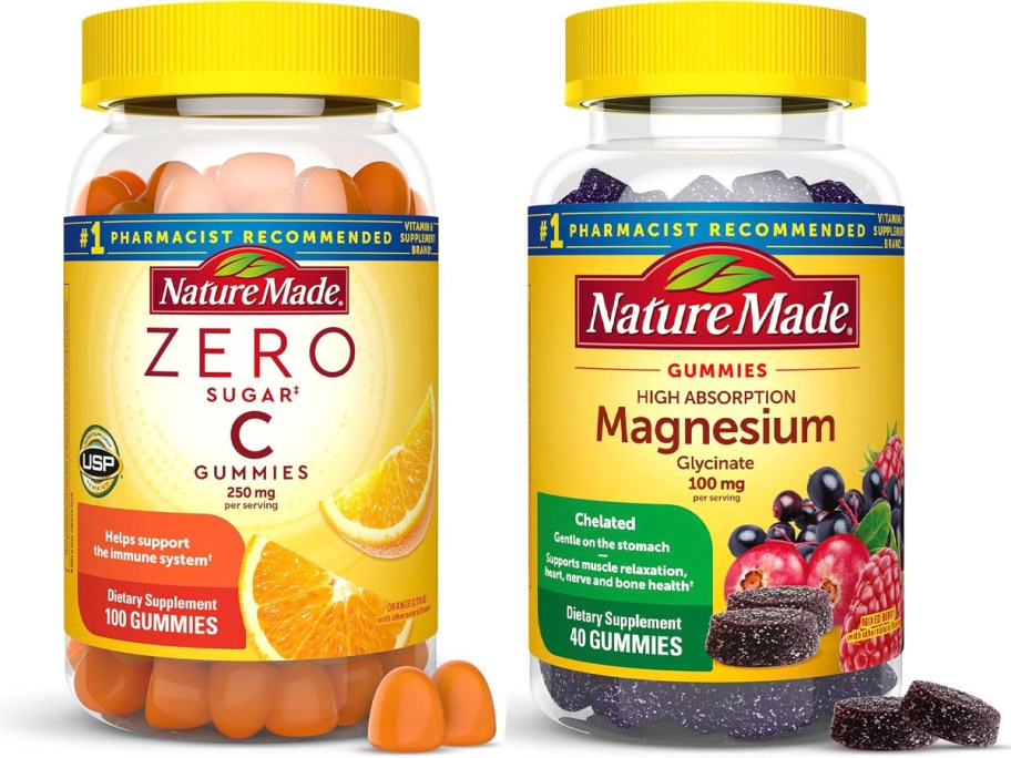 nature made c and magnesium gummie vitamin bottles 