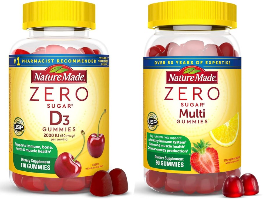 nature made d3 and multi vitamin gummie bottles 