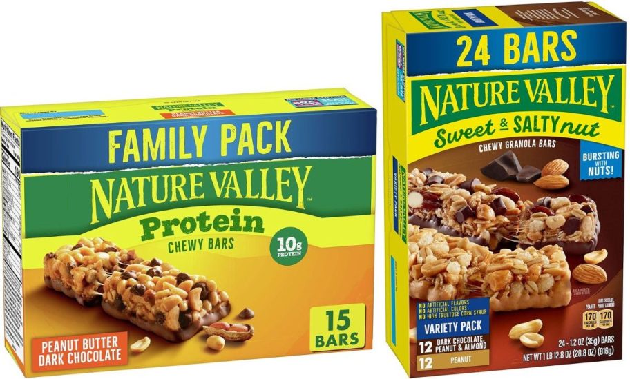 two boxes of nature valley granola bars stock images