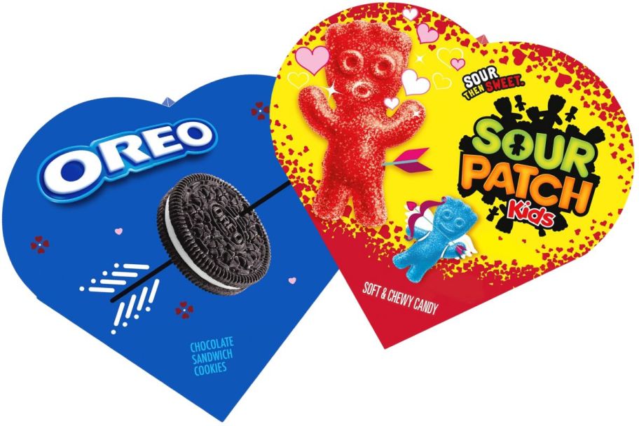 oreo cookies and sour patch kids valentines candy boxes stock image