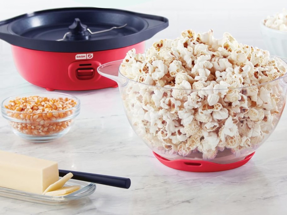 popcorn maker displayed on top of the table