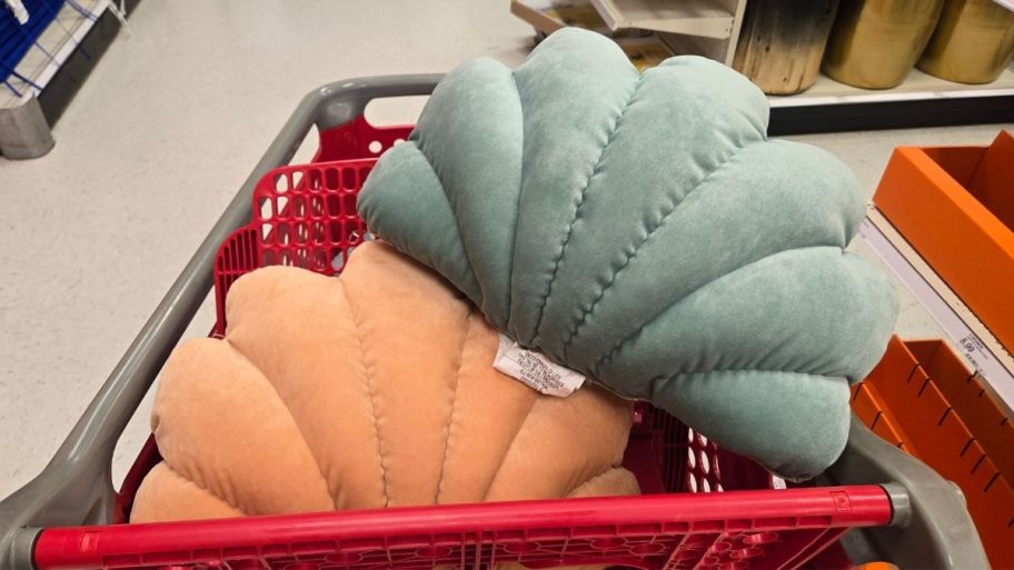 two throw pillows in a shopping cart