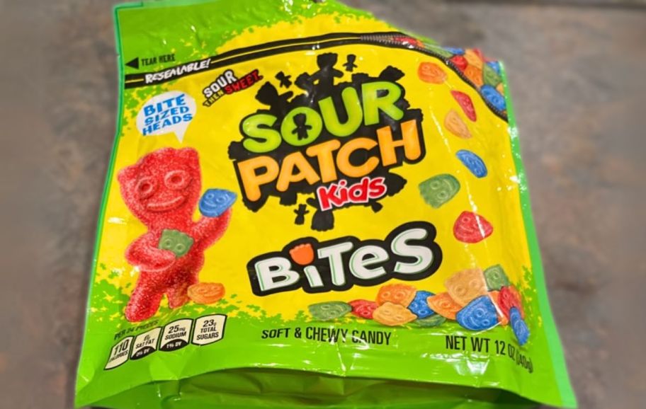 a 12oz resealable bag of sour patch kids bites