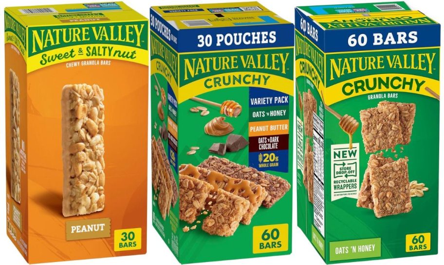 3 boxes of nature valley granola bars stock images