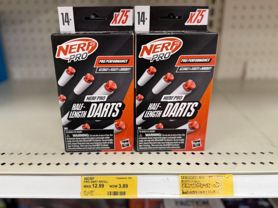 NERF Pro Dart Refill boxes on shelf in store