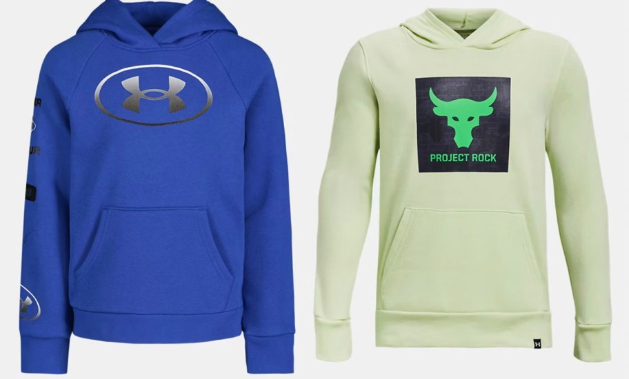 blue and lime green underarmour hoodies 