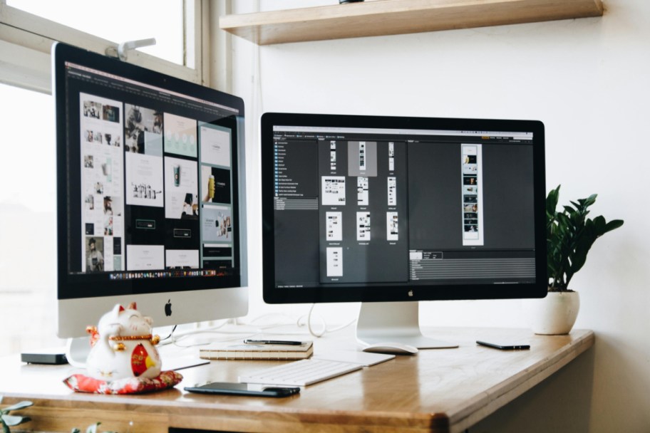 two desktop screens