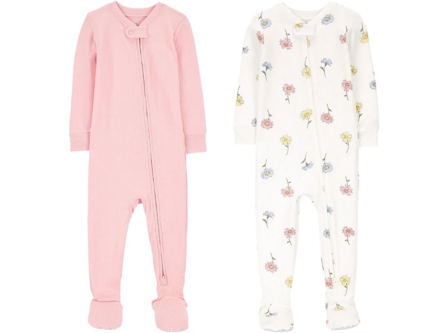 two pair of girls footed pajamas