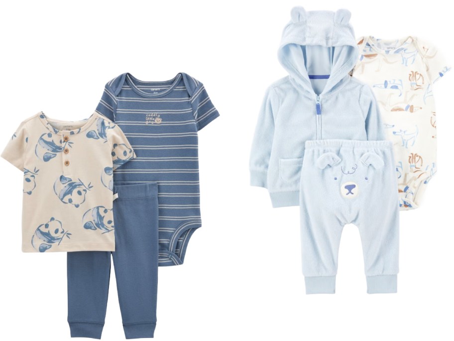 Stock images of two Carter's Baby Boy clothing sets