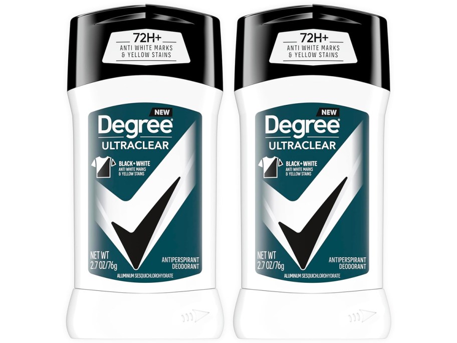 two white and black sticks of degree men's deodorant