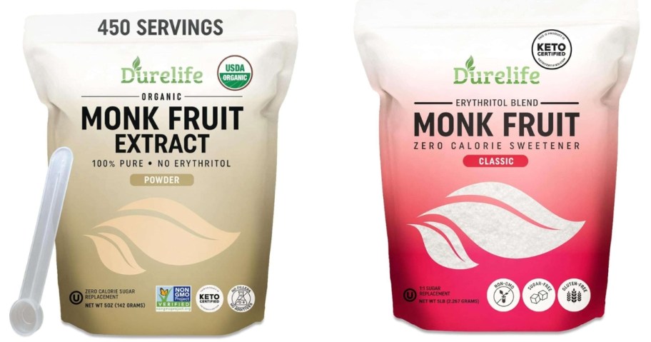 two bags of Durelife Monk Fruit Sweetener