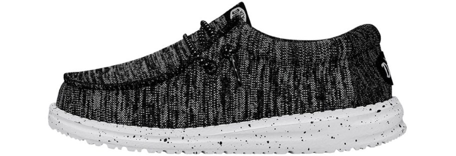 black knit sneaker with paint splatter soles
