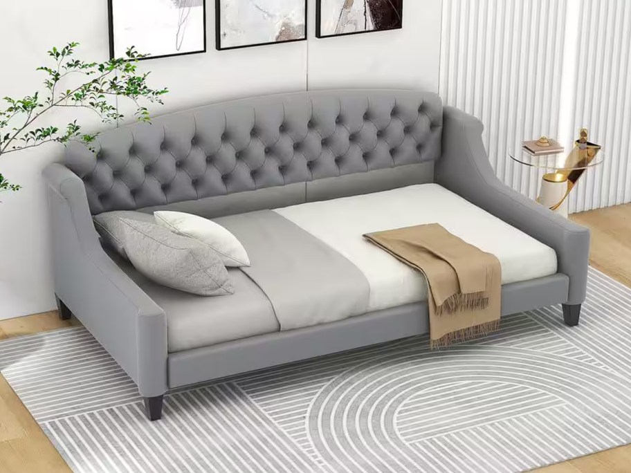 Harper & Bright Designs Modern Luxury Tufted Button Gray Twin Size Daybed