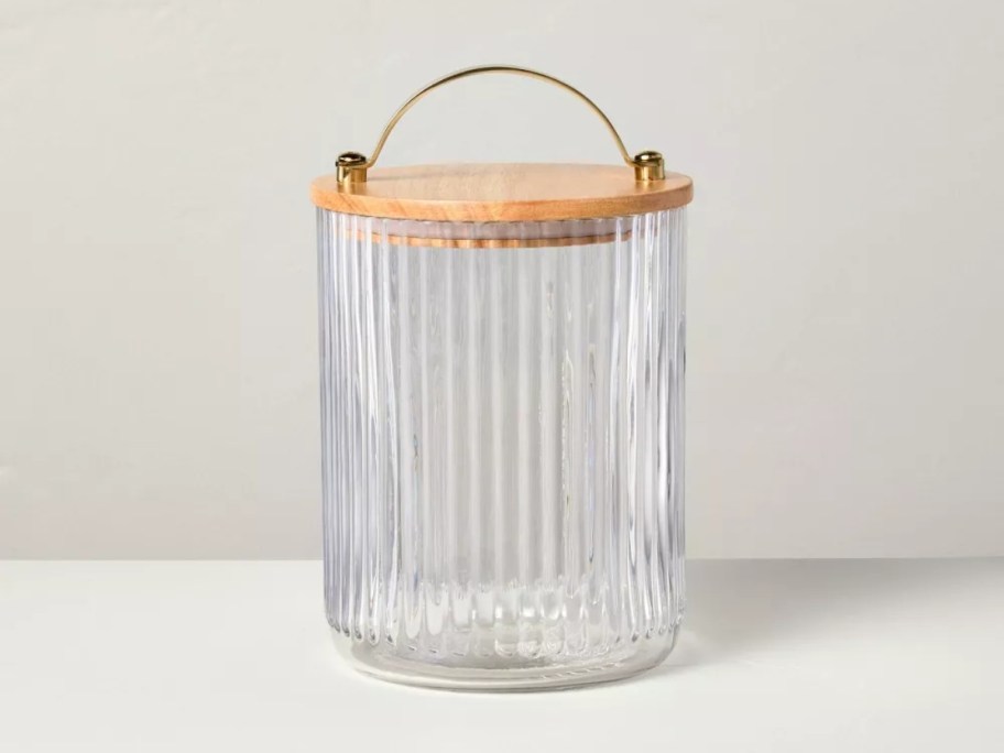 hearth & hand with magnolia fluted glass storage container with wood lid