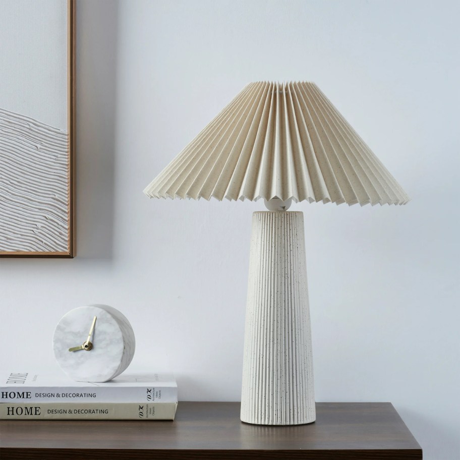 pleated lamp shade on table