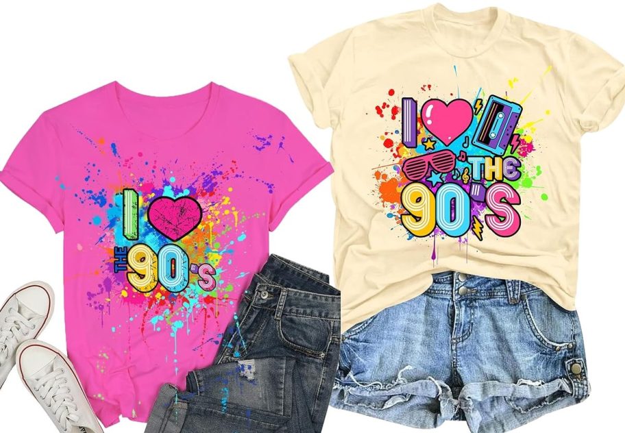 Stock images of two I heart the 90s graphic tees