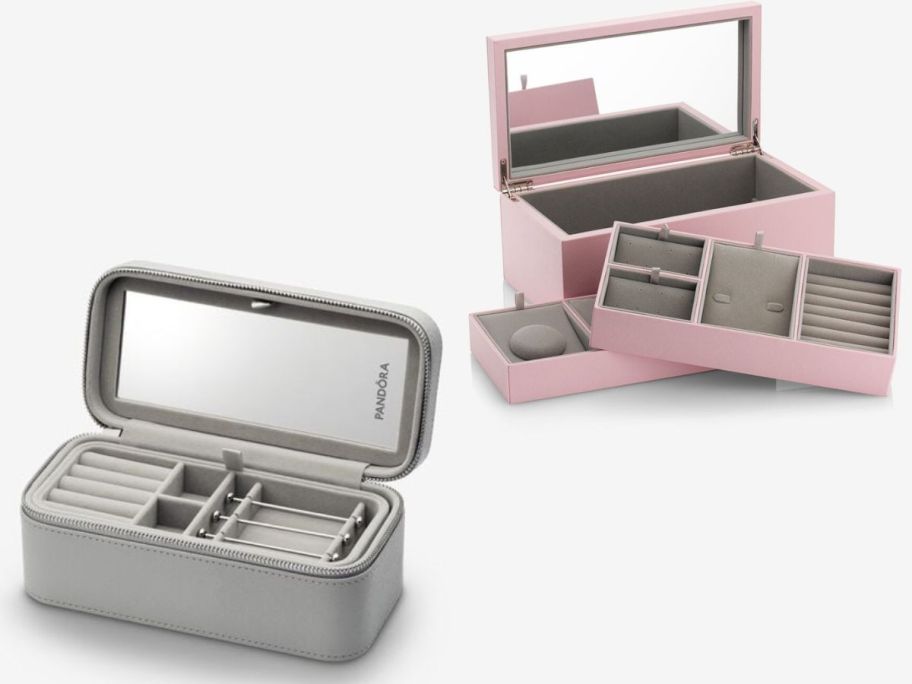 Stock images of a s,all and large Pandora Jewelry box