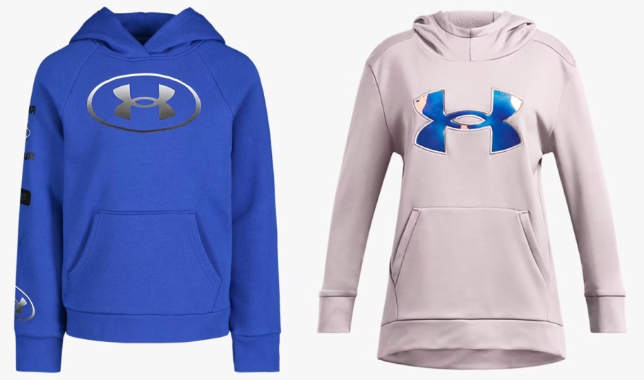 blue and light purple under armour hoodies