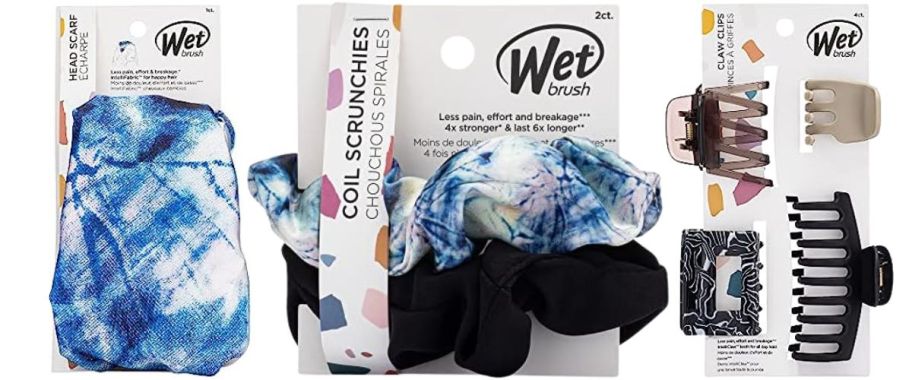 A head scarf, scrunchie set, and hair claws 
