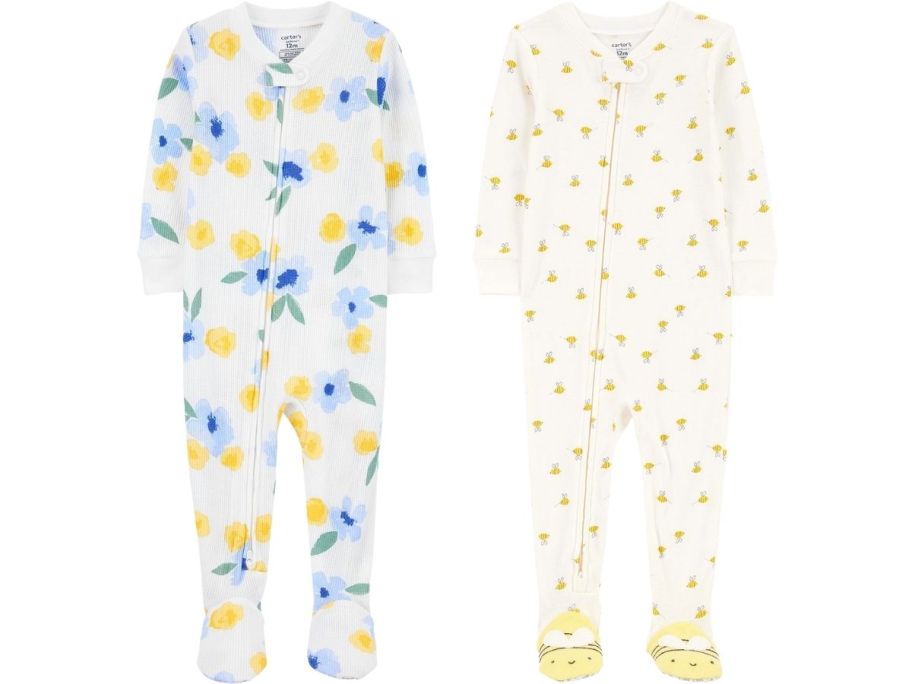two pair of girls footed pajamas
