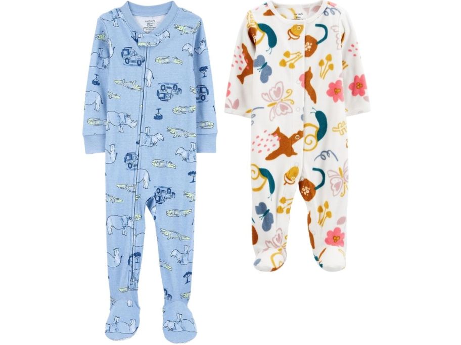 two pair of kids footed pajamas