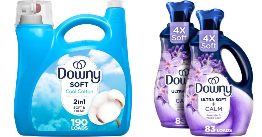 a 140oz downy bottle and two downy 56oz bottles