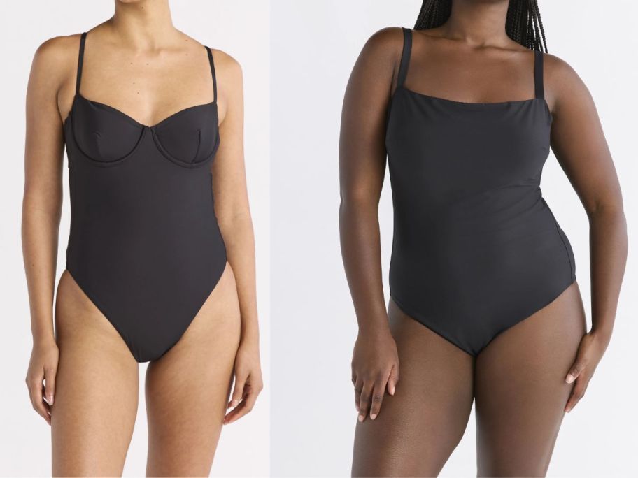 two women wearing black free assembly swimsuits