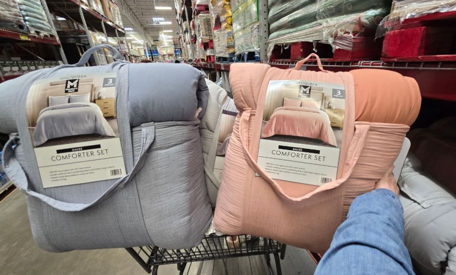 gauze comforters in a shopping cart