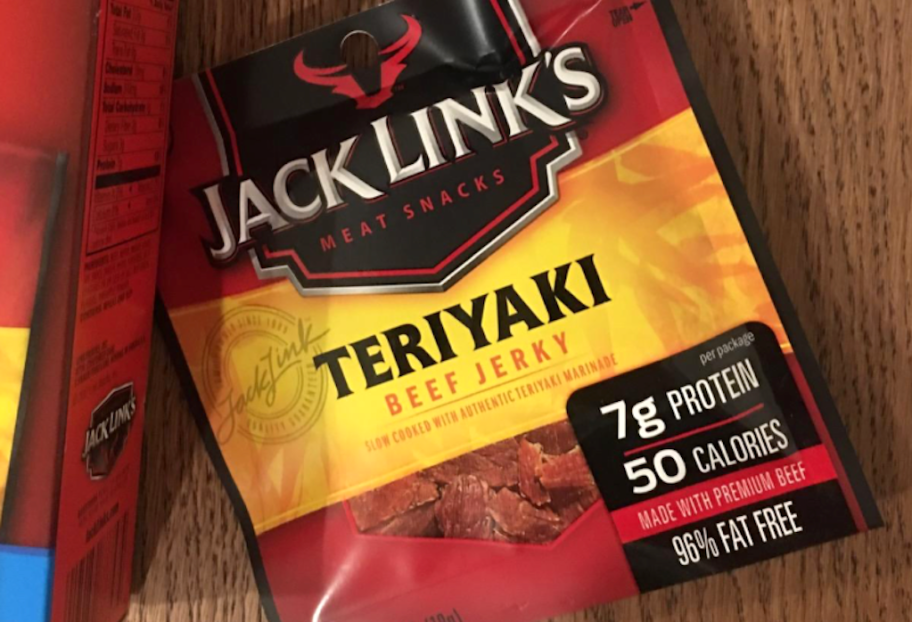 a single serving bag of teriyaki beef jerky